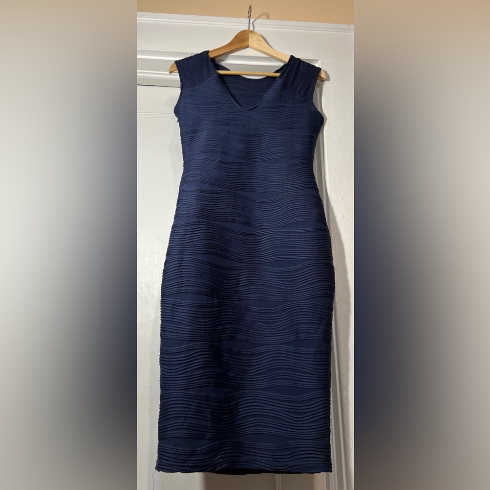Ruched Stripe Sleeveless Knee Length Party Evening Dress
